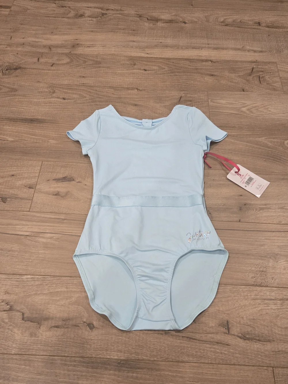 NWT Justice Girls Cap Sleeve Ballet Leotard Ribbon Waistband Light Blue S 7/8